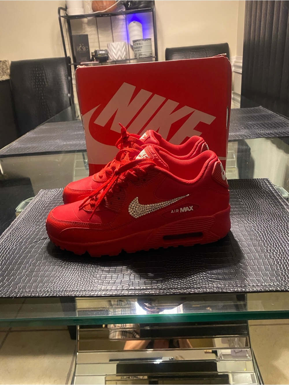 Nike Kids Red Air Max Sneakers with Crystal Swoosh